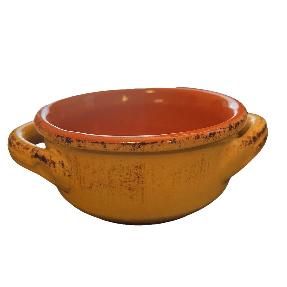 DE SILVA Terracotta Soup Bowl‎ Double Handle Made In Italy Yellow Pottery Earthy